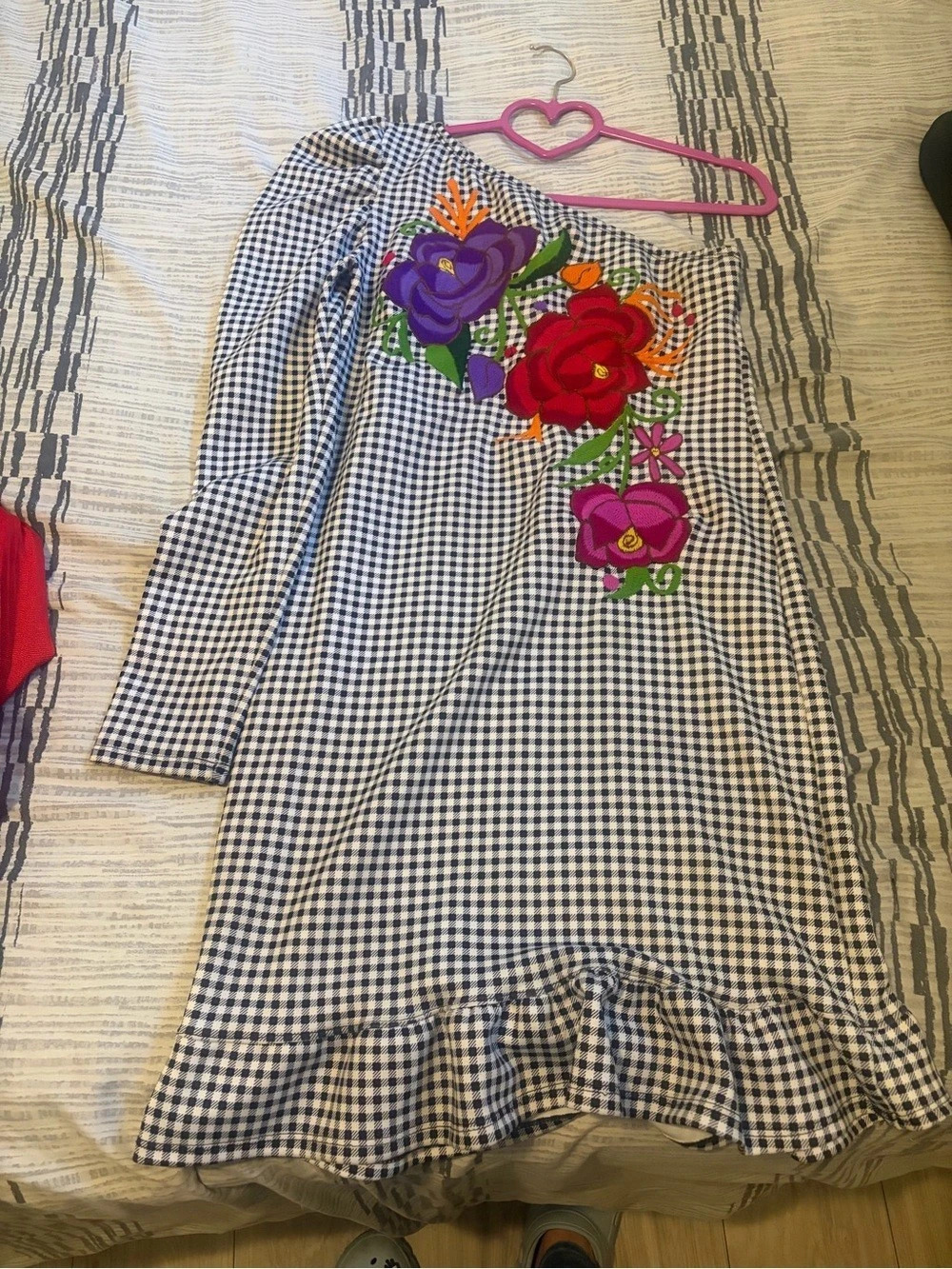 Mexican Floral Embroidered Mid Dress